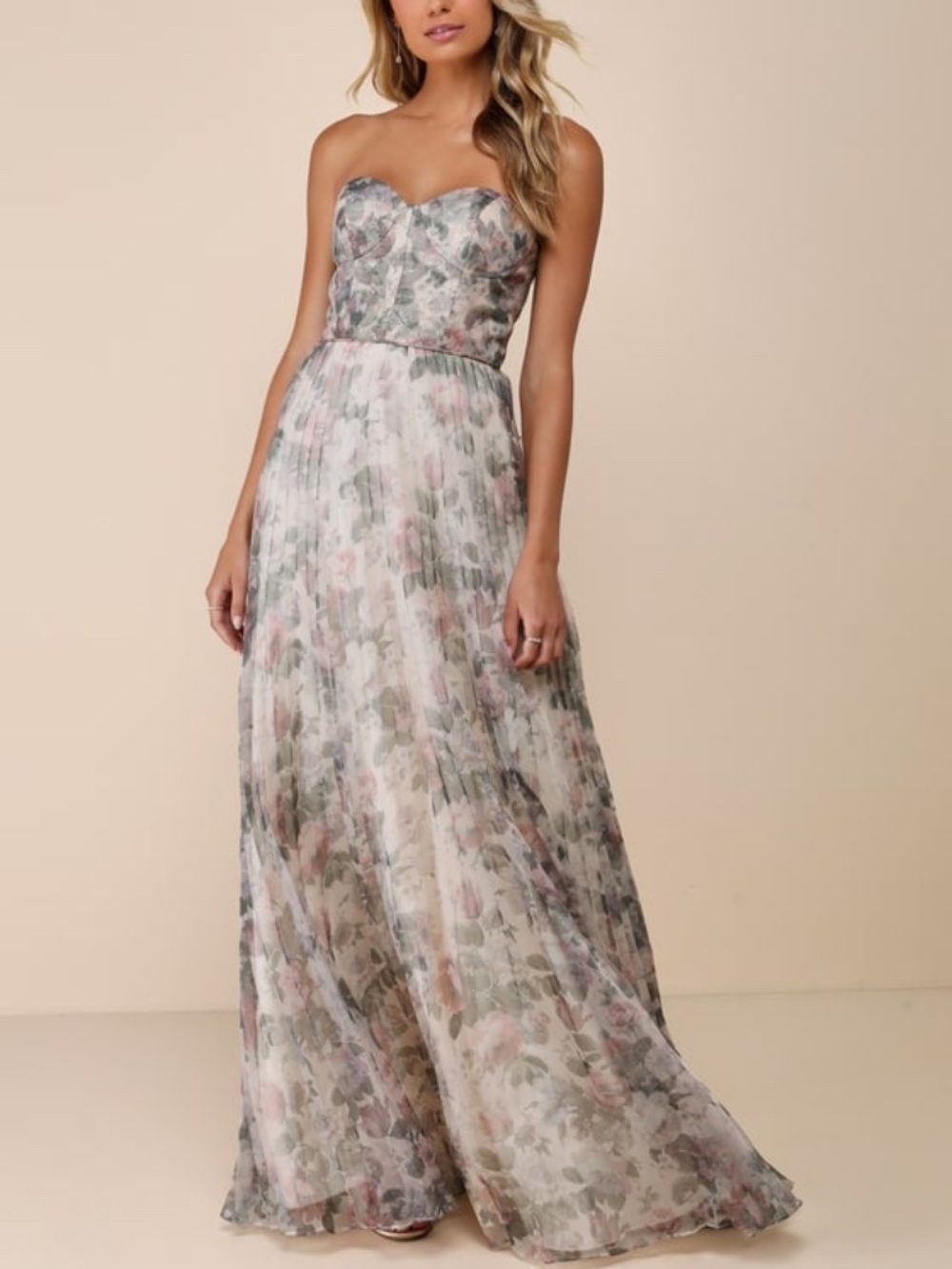 Lulus Most Beautiful Day Ivory Multi Floral Print Organza Maxi Dress Beige